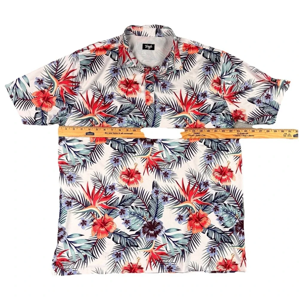 Waggle Performance Short Sleeve Golf Polo Shirt Men's 2XL Floral Tropical - Picture 3 of 5
